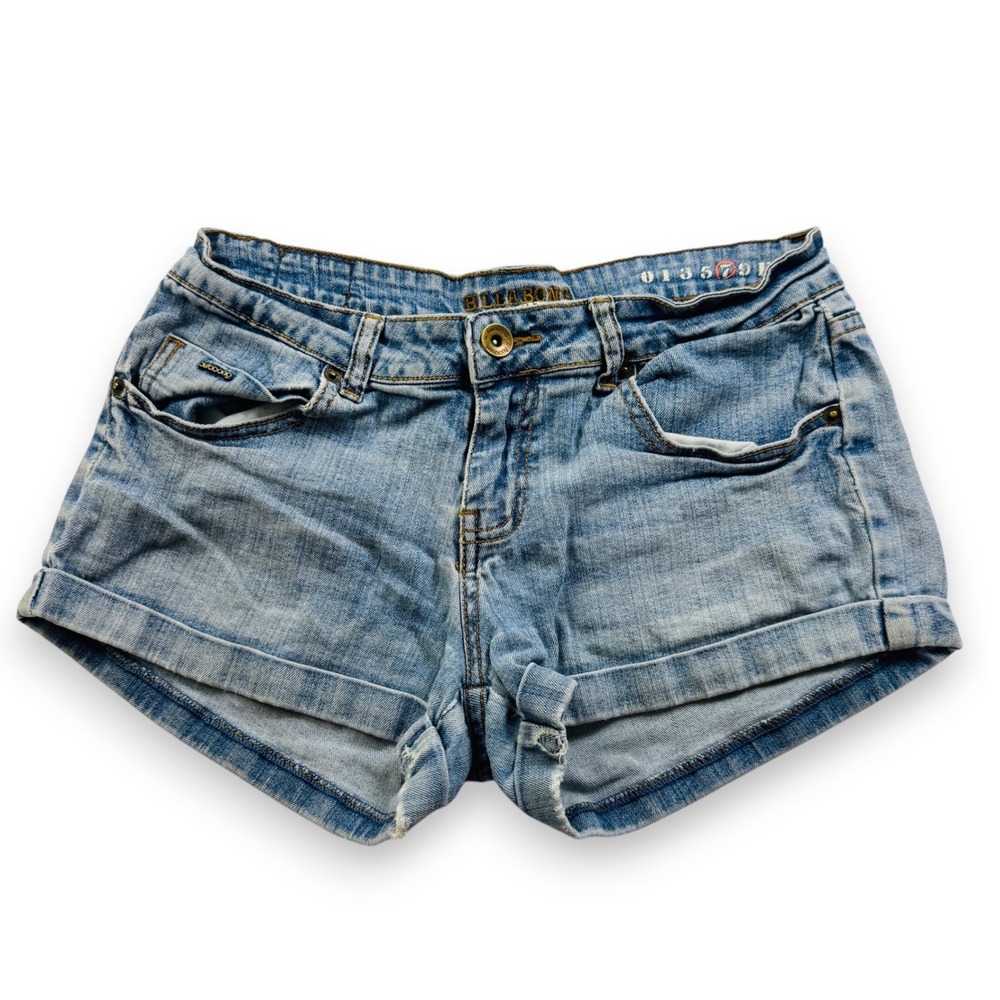 Billabong Womens Low Rise Denim Shorts Light Wash Cuffed Blue Size 7
